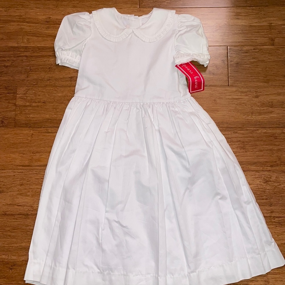 Kayce Hughes Pears and Bears girls white pinstriped formal dress size 7 NWT